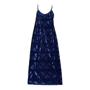 Scott McClintock Vintage Blue Crushed Velvet Dress Floral Straps Formal Gown